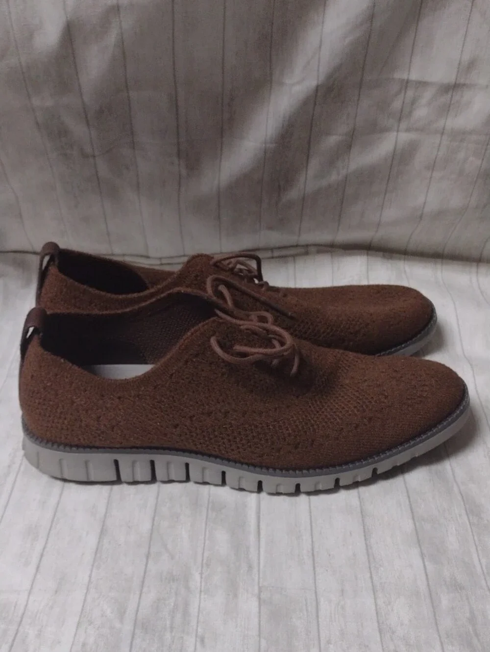 Cole Haan ZERØGRAND Brown Knit Lace-Up Shoes (J1114)